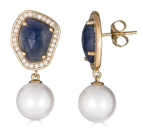 Blue Sapphire and Pearl Drop Earrings - Thomas Laine Jewelry