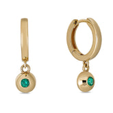 14K Yellow Gold Bezel Set Emerald Drop Gypsy Hoops - Thomas Laine Jewelry