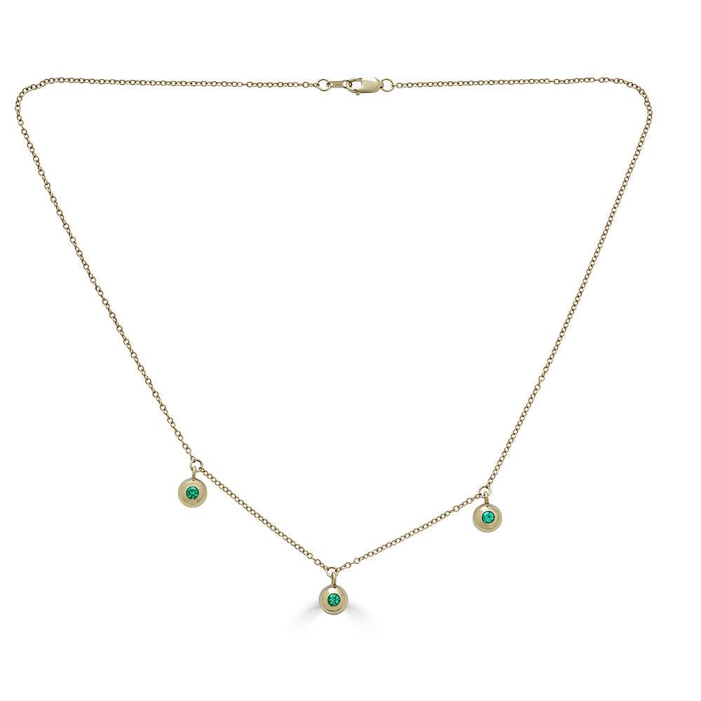 14K Yellow Gold Bezel Set Emerald Drop Neckace - Thomas Laine Jewelry