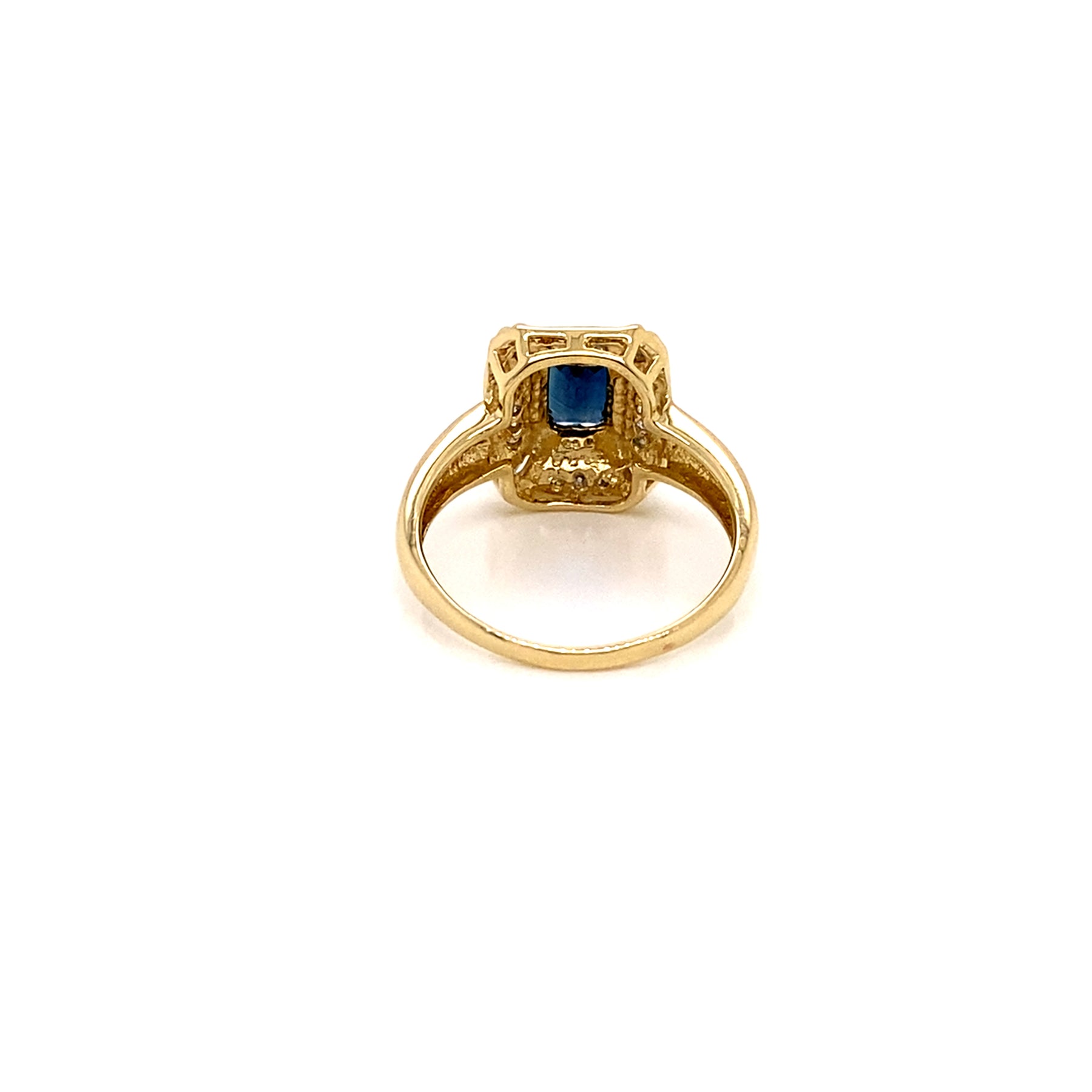Vintage 14K Yellow Gold Diamond and Emerald Cut sapphire Dress ring - Alternate view