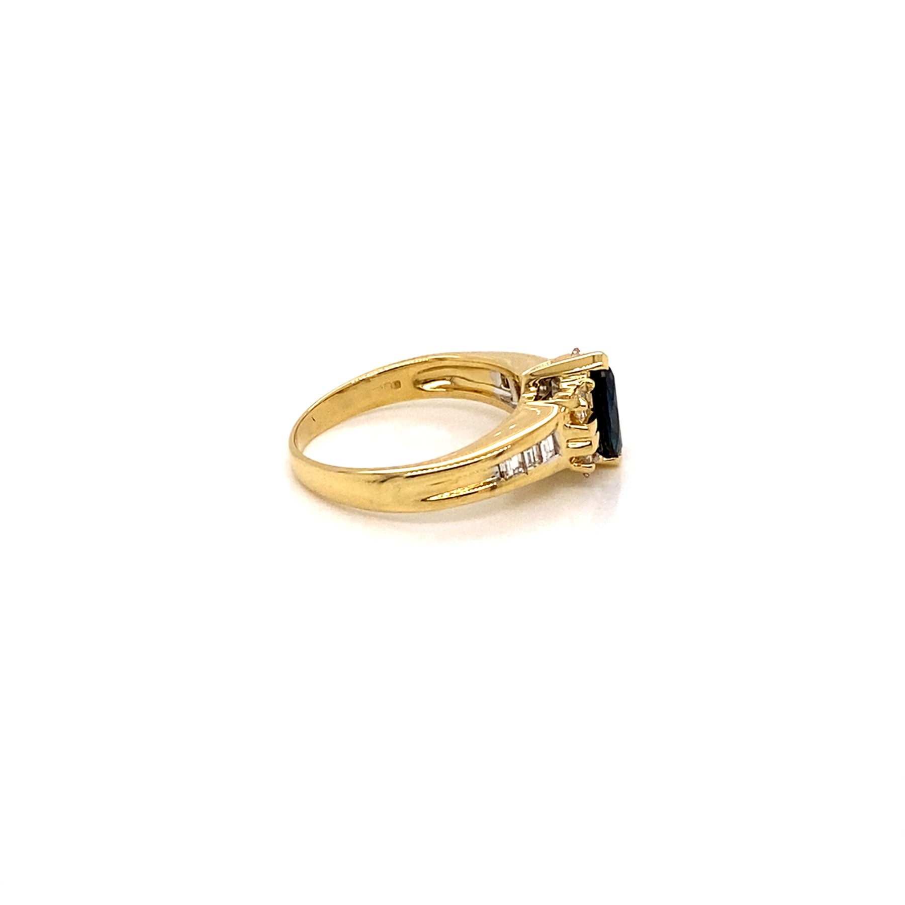 Vintage 18kt Yellow Gold Marquise Sapphire and Diamond Ring - Side Profile