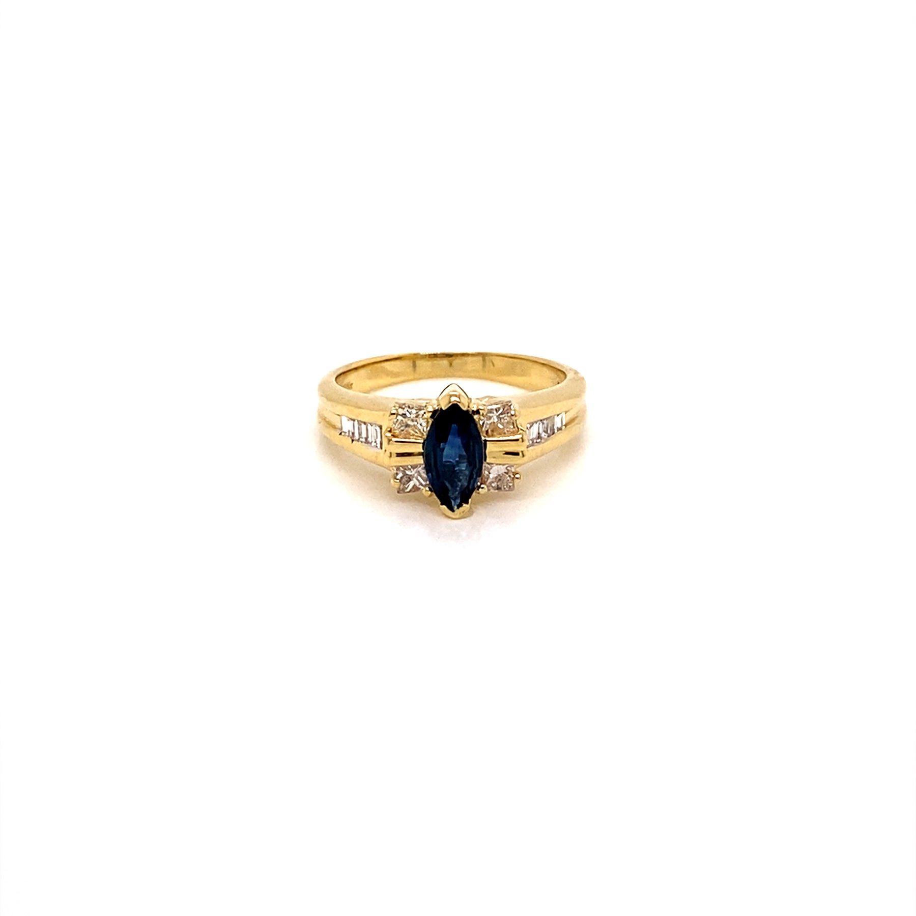 Vintage 18kt Yellow Gold Marquise Sapphire and Diamond Ring