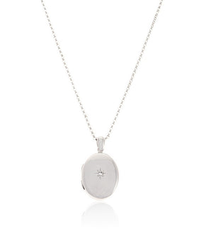 Premium Sterling Silver Oval Diamond Locket - Thomas Laine Jewelry