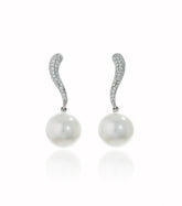 White South Sea Pearl and Pave Diamond Drop Earrings - Thomas Laine Jewelry