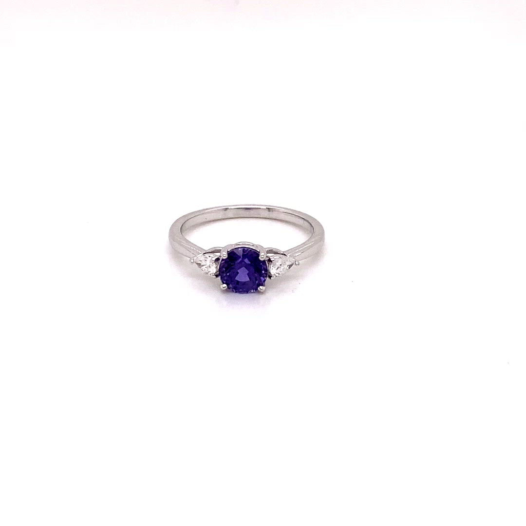 18k White Gold Purple Sapphire 3 Stone Ring