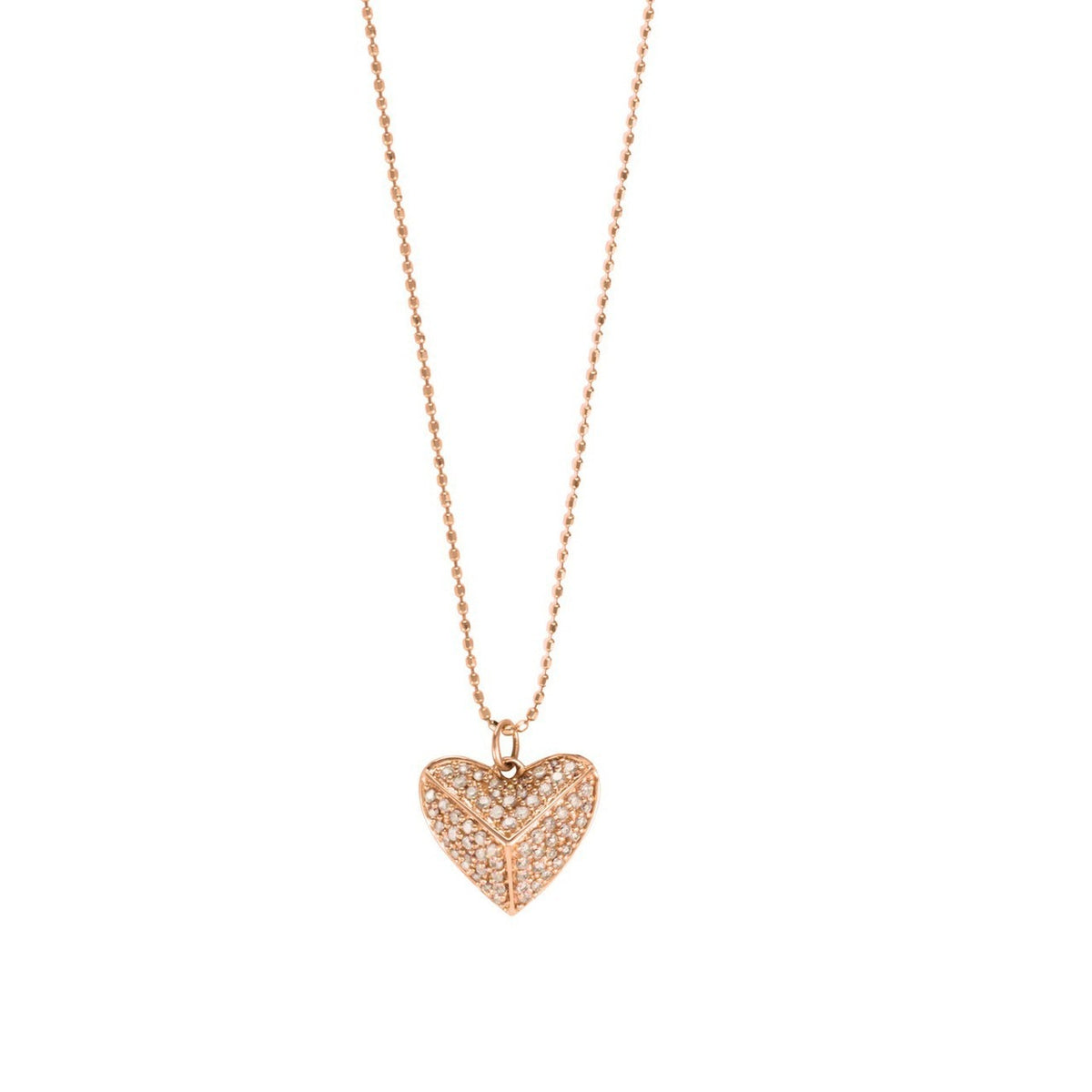 Medium Rose Gold and Diamond Pyramid Heart Necklace - Thomas Laine Jewelry