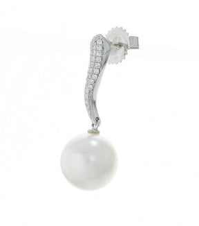 White South Sea Pearl and Pave Diamond Drop Earrings - Thomas Laine Jewelry