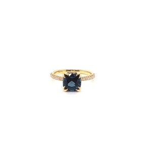 video 18K Yellow Gold Cushion Cut Peacock Blue Spinel Engagement Ring