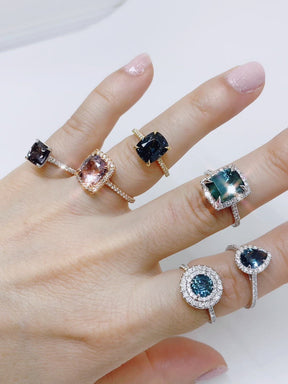 18K Yellow Gold Diamond 3ct Smoky Teal Spinel Ring