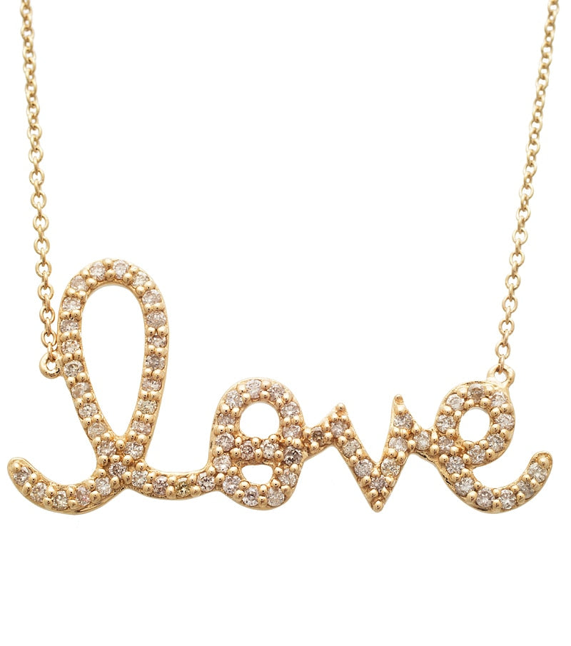 Large Gold and Diamond Love Necklace - 14k Yellow Gold -Thomas Laine Jewelry