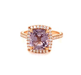 18K Rose Gold Diamond Halo 3ct Lavender Spinel Ring