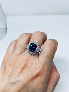 Close up  Art Deco inspired ring.  - Black Spinel and Diamonds on Model