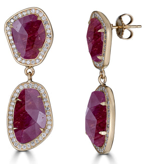 Sapphire Slice Diamond Gold Drop Earrings - Thomas Laine Jewelry