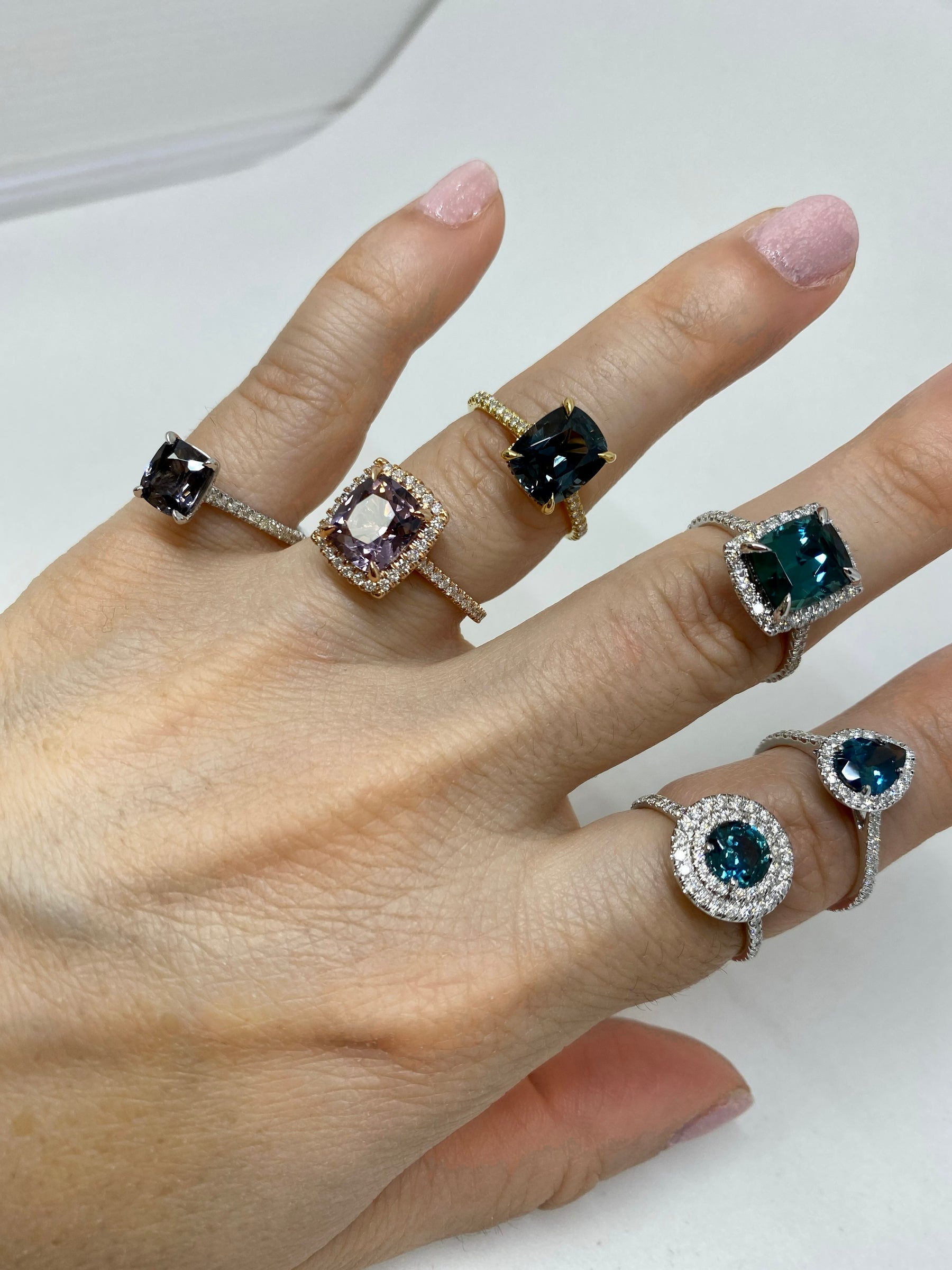 cluster of alternative engagement rings - on model