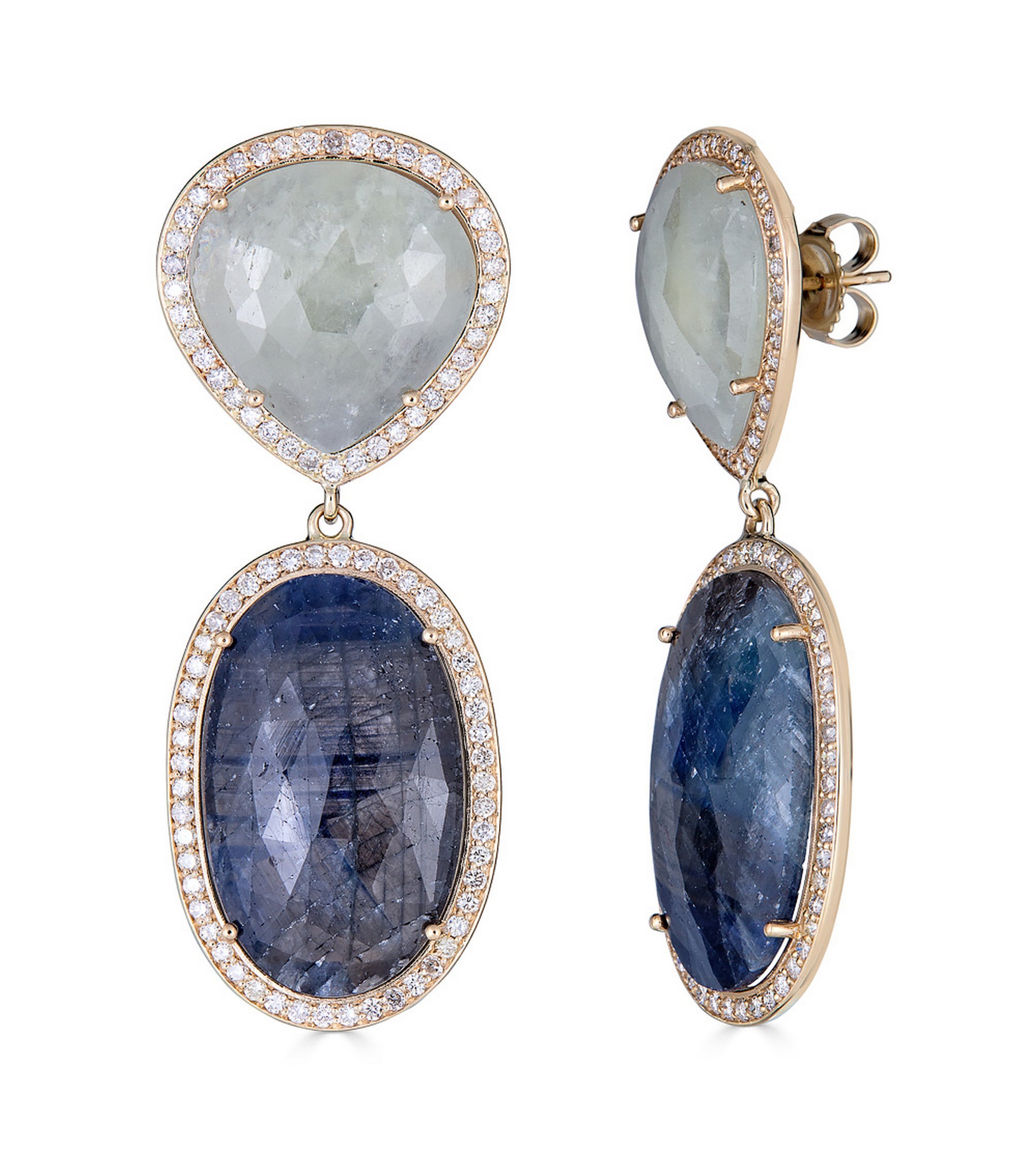 Blue Sapphire Slice and Diamond Pear and Oval Earrings - Thomas Laine Jewelry